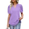 imageOFEEFAN Womens Pleated Puff Sleeve Tops Summer V Neck Tunic Shirts Loose Curved Hem Blouses Dressy Casual S3XL0050lavender