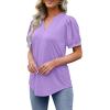 imageOFEEFAN Womens Pleated Puff Sleeve Tops Summer V Neck Tunic Shirts Loose Curved Hem Blouses Dressy Casual S3XL0050lavender