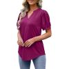 imageOFEEFAN Womens Pleated Puff Sleeve Tops Summer V Neck Tunic Shirts Loose Curved Hem Blouses Dressy Casual S3XL005purple