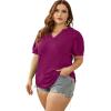 imageOFEEFAN Womens Pleated Puff Sleeve Tops Summer V Neck Tunic Shirts Loose Curved Hem Blouses Dressy Casual S3XL005purple