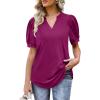 imageOFEEFAN Womens Pleated Puff Sleeve Tops Summer V Neck Tunic Shirts Loose Curved Hem Blouses Dressy Casual S3XL005purple