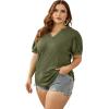 imageOFEEFAN Womens Pleated Puff Sleeve Tops Summer V Neck Tunic Shirts Loose Curved Hem Blouses Dressy Casual S3XL0061army Green
