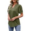 imageOFEEFAN Womens Pleated Puff Sleeve Tops Summer V Neck Tunic Shirts Loose Curved Hem Blouses Dressy Casual S3XL0061army Green