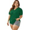 imageOFEEFAN Womens Pleated Puff Sleeve Tops Summer V Neck Tunic Shirts Loose Curved Hem Blouses Dressy Casual S3XL006green
