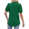 imageOFEEFAN Womens Pleated Puff Sleeve Tops Summer V Neck Tunic Shirts Loose Curved Hem Blouses Dressy Casual S3XL006green