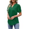 imageOFEEFAN Womens Pleated Puff Sleeve Tops Summer V Neck Tunic Shirts Loose Curved Hem Blouses Dressy Casual S3XL006green