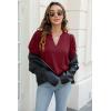 imageOFEEFAN Womens Pleated Puff Sleeve Tops Summer V Neck Tunic Shirts Loose Curved Hem Blouses Dressy Casual S3XL0071burgundy