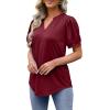 imageOFEEFAN Womens Pleated Puff Sleeve Tops Summer V Neck Tunic Shirts Loose Curved Hem Blouses Dressy Casual S3XL0071burgundy