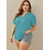 imageOFEEFAN Womens Pleated Puff Sleeve Tops Summer V Neck Tunic Shirts Loose Curved Hem Blouses Dressy Casual S3XL007turquoise