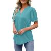 imageOFEEFAN Womens Pleated Puff Sleeve Tops Summer V Neck Tunic Shirts Loose Curved Hem Blouses Dressy Casual S3XL007turquoise