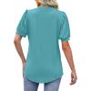 imageOFEEFAN Womens Pleated Puff Sleeve Tops Summer V Neck Tunic Shirts Loose Curved Hem Blouses Dressy Casual S3XL007turquoise