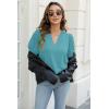 imageOFEEFAN Womens Pleated Puff Sleeve Tops Summer V Neck Tunic Shirts Loose Curved Hem Blouses Dressy Casual S3XL007turquoise