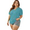 imageOFEEFAN Womens Pleated Puff Sleeve Tops Summer V Neck Tunic Shirts Loose Curved Hem Blouses Dressy Casual S3XL007turquoise