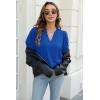 imageOFEEFAN Womens Pleated Puff Sleeve Tops Summer V Neck Tunic Shirts Loose Curved Hem Blouses Dressy Casual S3XL008royal Blue