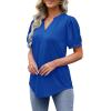 imageOFEEFAN Womens Pleated Puff Sleeve Tops Summer V Neck Tunic Shirts Loose Curved Hem Blouses Dressy Casual S3XL008royal Blue
