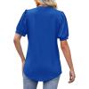 imageOFEEFAN Womens Pleated Puff Sleeve Tops Summer V Neck Tunic Shirts Loose Curved Hem Blouses Dressy Casual S3XL008royal Blue