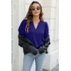 imageOFEEFAN Womens Pleated Puff Sleeve Tops Summer V Neck Tunic Shirts Loose Curved Hem Blouses Dressy Casual S3XL009navy Blue