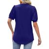 imageOFEEFAN Womens Pleated Puff Sleeve Tops Summer V Neck Tunic Shirts Loose Curved Hem Blouses Dressy Casual S3XL009navy Blue