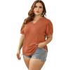 imageOFEEFAN Womens Pleated Puff Sleeve Tops Summer V Neck Tunic Shirts Loose Curved Hem Blouses Dressy Casual S3XL0101orange