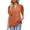 imageOFEEFAN Womens Pleated Puff Sleeve Tops Summer V Neck Tunic Shirts Loose Curved Hem Blouses Dressy Casual S3XL0101orange
