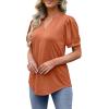 imageOFEEFAN Womens Pleated Puff Sleeve Tops Summer V Neck Tunic Shirts Loose Curved Hem Blouses Dressy Casual S3XL0101orange
