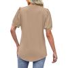 imageOFEEFAN Womens Pleated Puff Sleeve Tops Summer V Neck Tunic Shirts Loose Curved Hem Blouses Dressy Casual S3XL010khaki