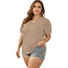 imageOFEEFAN Womens Pleated Puff Sleeve Tops Summer V Neck Tunic Shirts Loose Curved Hem Blouses Dressy Casual S3XL010khaki