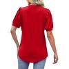 imageOFEEFAN Womens Pleated Puff Sleeve Tops Summer V Neck Tunic Shirts Loose Curved Hem Blouses Dressy Casual S3XL011red