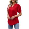 imageOFEEFAN Womens Pleated Puff Sleeve Tops Summer V Neck Tunic Shirts Loose Curved Hem Blouses Dressy Casual S3XL011red
