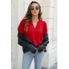 imageOFEEFAN Womens Pleated Puff Sleeve Tops Summer V Neck Tunic Shirts Loose Curved Hem Blouses Dressy Casual S3XL011red