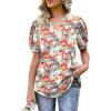 imageOFEEFAN Womens Pleated Puff Sleeve Tops Summer V Neck Tunic Shirts Loose Curved Hem Blouses Dressy Casual S3XLC21yellow Floral