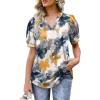 imageOFEEFAN Womens Pleated Puff Sleeve Tops Summer V Neck Tunic Shirts Loose Curved Hem Blouses Dressy Casual S3XLC22multi Teal