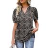 imageOFEEFAN Womens Pleated Puff Sleeve Tops Summer V Neck Tunic Shirts Loose Curved Hem Blouses Dressy Casual S3XLC231floral Black