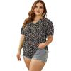 imageOFEEFAN Womens Pleated Puff Sleeve Tops Summer V Neck Tunic Shirts Loose Curved Hem Blouses Dressy Casual S3XLC231floral Black
