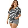 imageOFEEFAN Womens Pleated Puff Sleeve Tops Summer V Neck Tunic Shirts Loose Curved Hem Blouses Dressy Casual S3XLC23black Floral