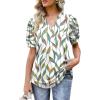imageOFEEFAN Womens Pleated Puff Sleeve Tops Summer V Neck Tunic Shirts Loose Curved Hem Blouses Dressy Casual S3XLC241white Print