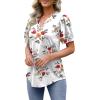 imageOFEEFAN Womens Pleated Puff Sleeve Tops Summer V Neck Tunic Shirts Loose Curved Hem Blouses Dressy Casual S3XLC24white Floral