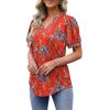imageOFEEFAN Womens Pleated Puff Sleeve Tops Summer V Neck Tunic Shirts Loose Curved Hem Blouses Dressy Casual S3XLC25red Floral
