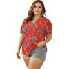 imageOFEEFAN Womens Pleated Puff Sleeve Tops Summer V Neck Tunic Shirts Loose Curved Hem Blouses Dressy Casual S3XLC25red Floral