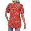 imageOFEEFAN Womens Pleated Puff Sleeve Tops Summer V Neck Tunic Shirts Loose Curved Hem Blouses Dressy Casual S3XLC25red Floral