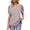 imageOFEEFAN Womens Pleated Puff Sleeve Tops Summer V Neck Tunic Shirts Loose Curved Hem Blouses Dressy Casual S3XLC27pink Flower