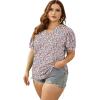 imageOFEEFAN Womens Pleated Puff Sleeve Tops Summer V Neck Tunic Shirts Loose Curved Hem Blouses Dressy Casual S3XLC27pink Flower