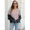imageOFEEFAN Womens Pleated Puff Sleeve Tops Summer V Neck Tunic Shirts Loose Curved Hem Blouses Dressy Casual S3XLC27pink Flower