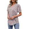 imageOFEEFAN Womens Pleated Puff Sleeve Tops Summer V Neck Tunic Shirts Loose Curved Hem Blouses Dressy Casual S3XLC27pink Flower