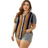 imageOFEEFAN Womens Pleated Puff Sleeve Tops Summer V Neck Tunic Shirts Loose Curved Hem Blouses Dressy Casual S3XLC28khaki Stripe