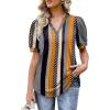imageOFEEFAN Womens Pleated Puff Sleeve Tops Summer V Neck Tunic Shirts Loose Curved Hem Blouses Dressy Casual S3XLC28khaki Stripe