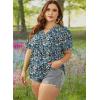 imageOFEEFAN Womens Pleated Puff Sleeve Tops Summer V Neck Tunic Shirts Loose Curved Hem Blouses Dressy Casual S3XLC291floral Blue