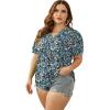 imageOFEEFAN Womens Pleated Puff Sleeve Tops Summer V Neck Tunic Shirts Loose Curved Hem Blouses Dressy Casual S3XLC291floral Blue