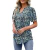 imageOFEEFAN Womens Pleated Puff Sleeve Tops Summer V Neck Tunic Shirts Loose Curved Hem Blouses Dressy Casual S3XLC291floral Blue