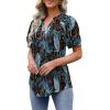 imageOFEEFAN Womens Pleated Puff Sleeve Tops Summer V Neck Tunic Shirts Loose Curved Hem Blouses Dressy Casual S3XLC29firefly Blue